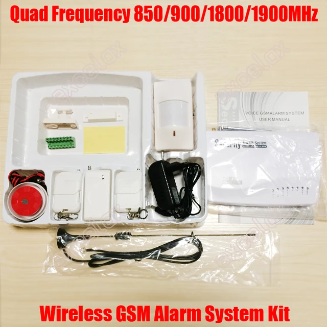 Wireless GSM Alarm System Quad Band 850/900/1800/1900MHz Intercom PIR Detector Door Sensor Siren Remote Control Home Security 2