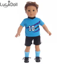 LUCKDOLL Модный горячий синий футбольный костюм 18 дюймов Logan Кукла одежда аксессуары, поколение и мальчики/девочки игрушки и подарок на день рождения