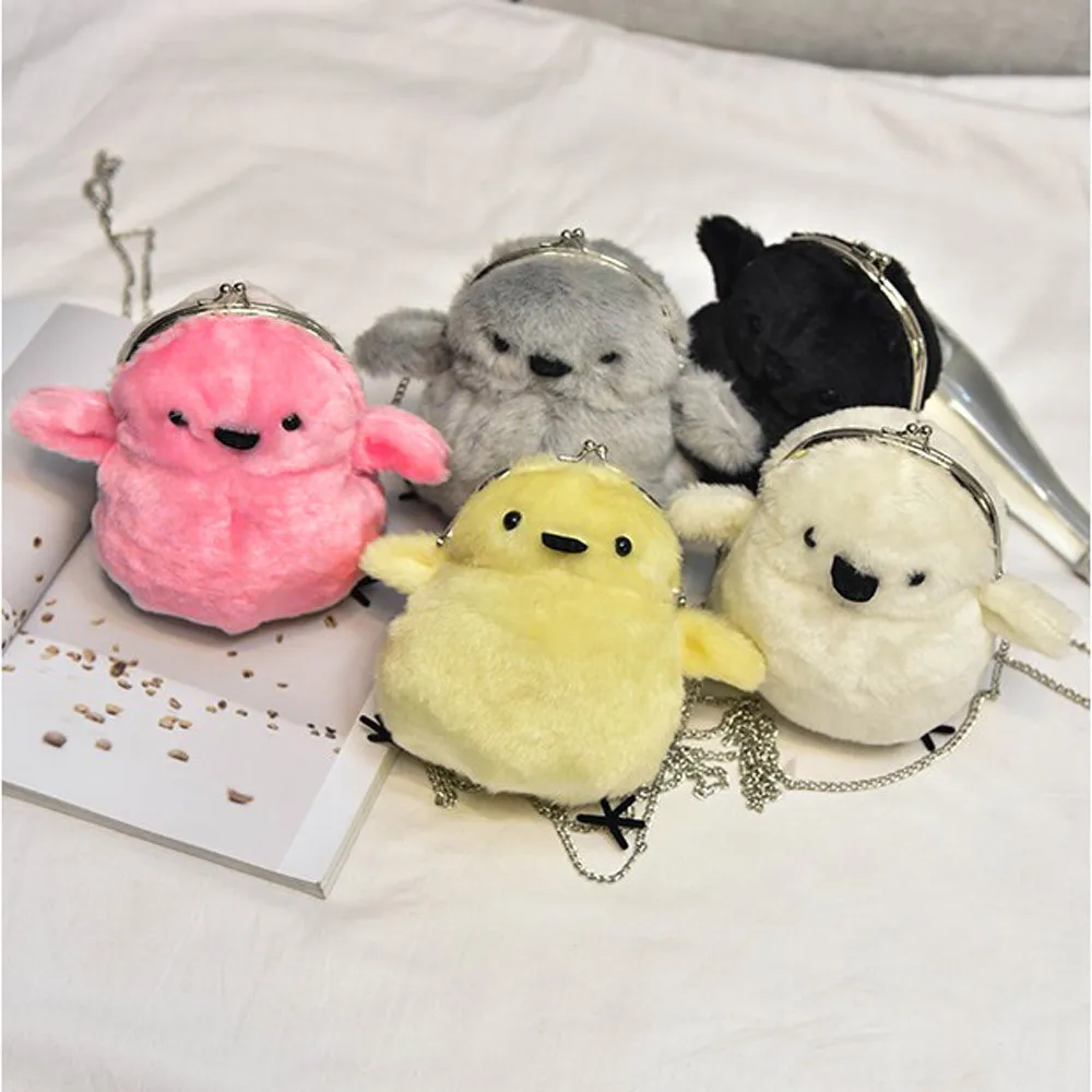 

Fashion lady handbag hair ball decoration cute chicken bag mini penguin animal mobile phone bag purse Y417