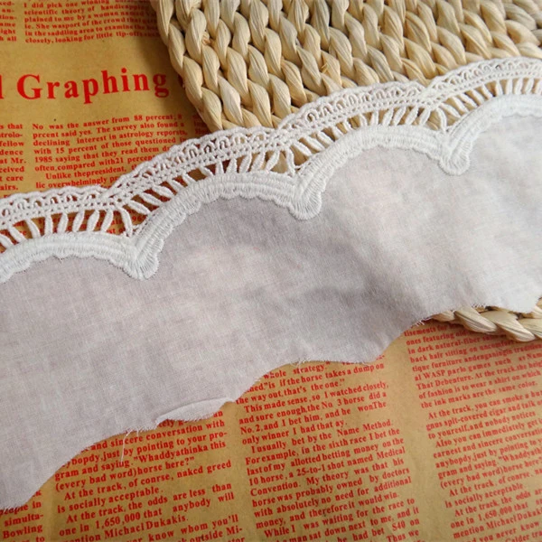 

5 ярдов/партия ширина 7,5 см 2,95 "белый хлопок кружевной отделкой Ткань для платья юбка одежда 28112L4K707