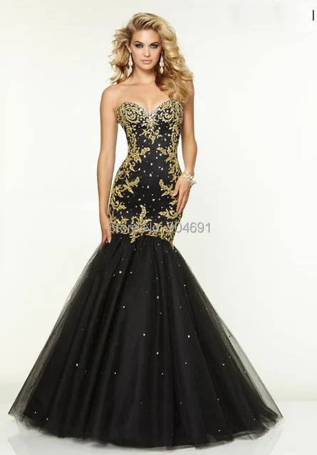 Cream Gold and Black Prom Dresses