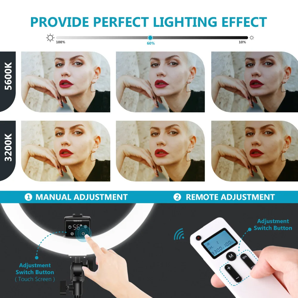 Neewer Advanced 18-inch LED Ring Light Support Manual Touch