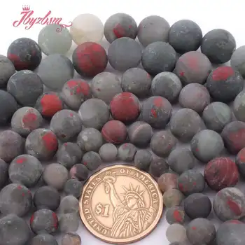 

4,6,8,10,12mm Frost Round Beads Ball Bloodstone Heliotrope Natural Stone Bead For DIY WomenNecklace Bracelet Jewelry Making 15"
