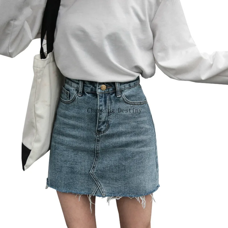 Summer Fashion High Waist Skirts Women Pockets Button Denim Skirt Female Saia New All-matched Casual Jeans | Женская одежда