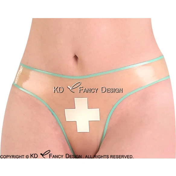 

Transparent Sexy Latex Briefs With White Cross And Jade Green Trims Rubber Panties Shorts Underpants Underwear DK-0136