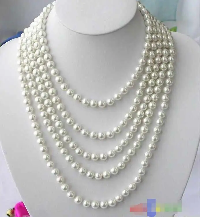 

FREE SHIPPING HOT sell new Style >>>>LONG 100" 8MM WHITE SOUTH SEA SHELL PEARL NECKLACE