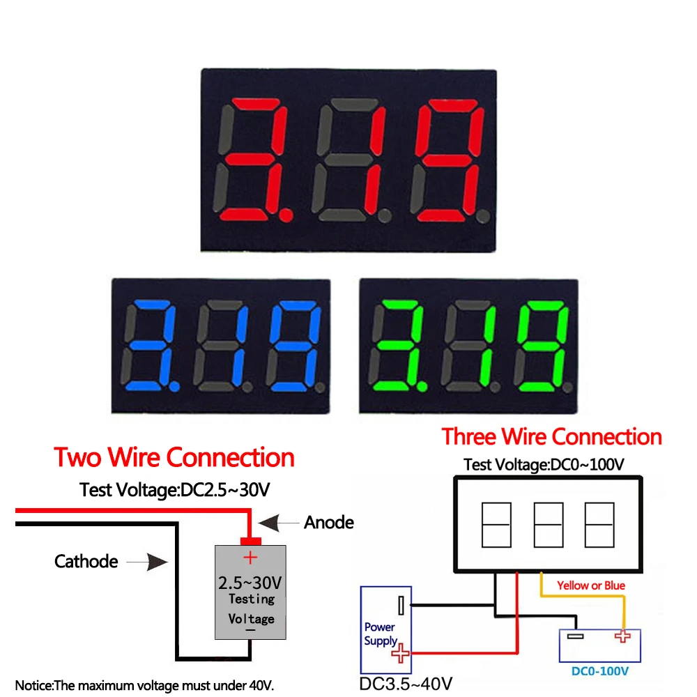 

DIY Red Blue Digital LED Mini Display Module DC2.5V-32V DC0-100V Voltmeter Voltage Tester Panel Meter Gauge for Motorcycle Car