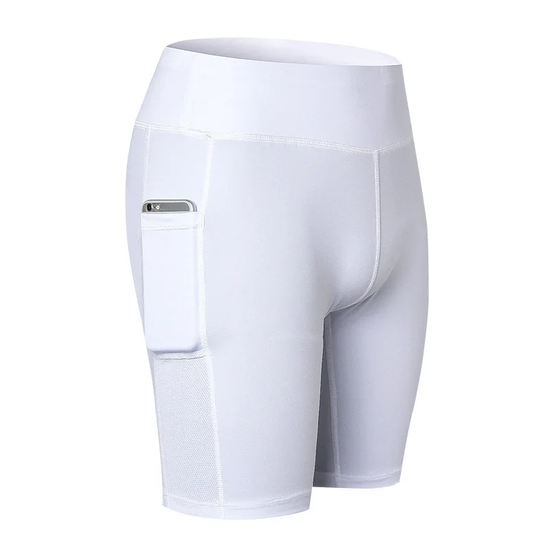 Женские шорты для йоги боковые карманы для фитнеса эластичные узкие быстросохнущие пот леггинсы короткие Femme Deporte Mujer работает плюс - Цвет: White