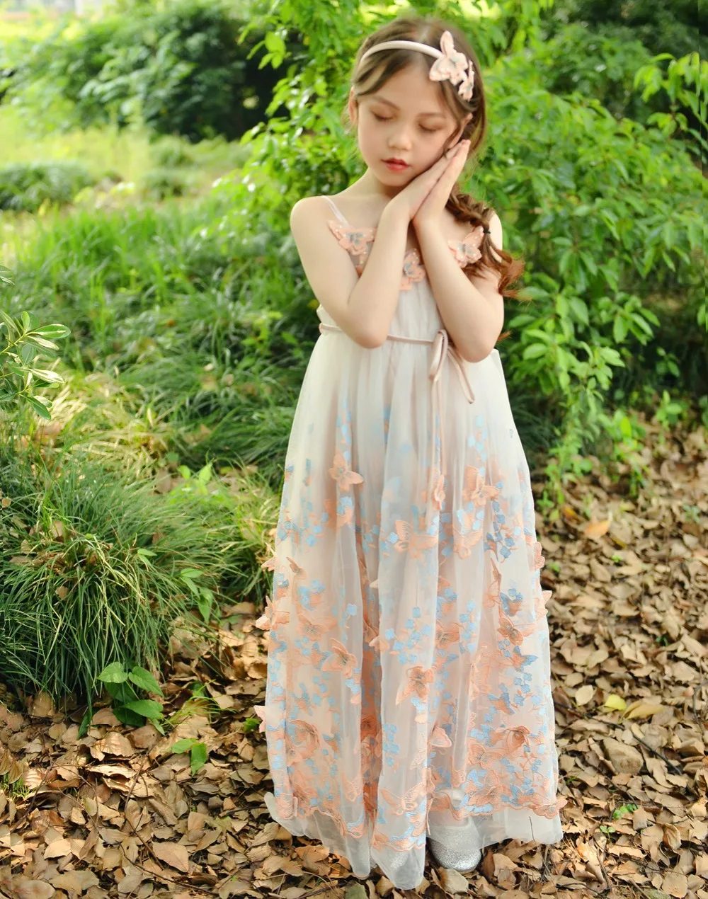 

Wedding girls Boutique floral dress Princess birthday party elegant dress Child summer slip dancing dress Kids wear [Yelaumoky]