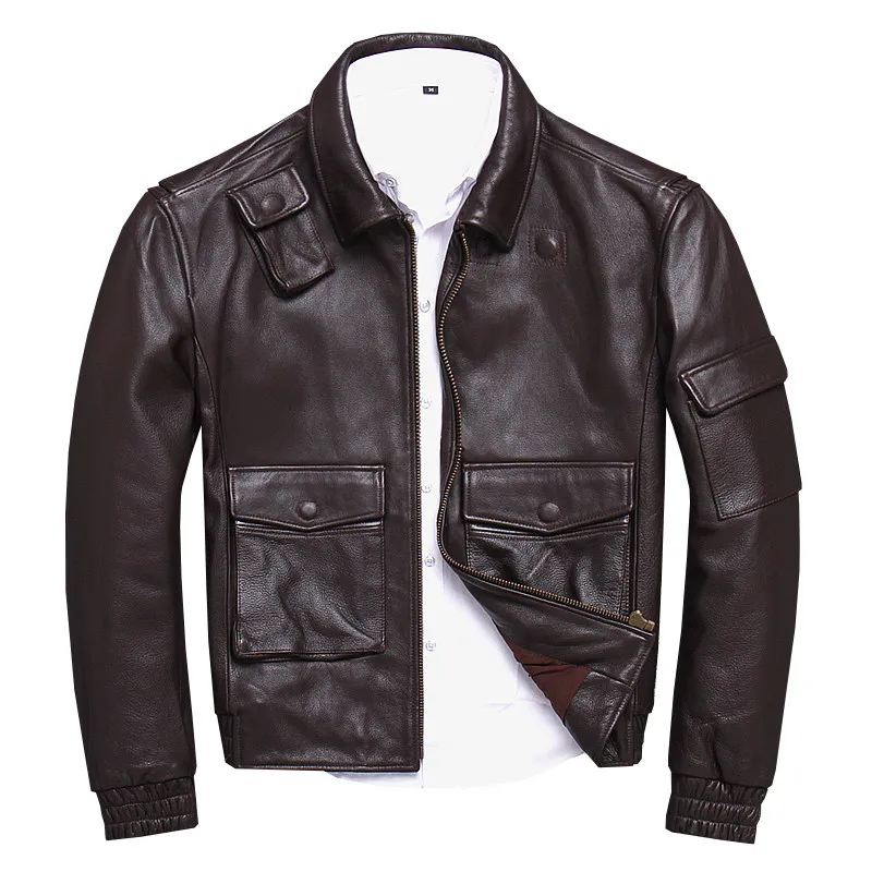 

HARLEY DAMSON Brown Men American Casual Style Leather Jacket Plus Size XXXL Genuine Cowhide Spring Short Natural Leather Coat