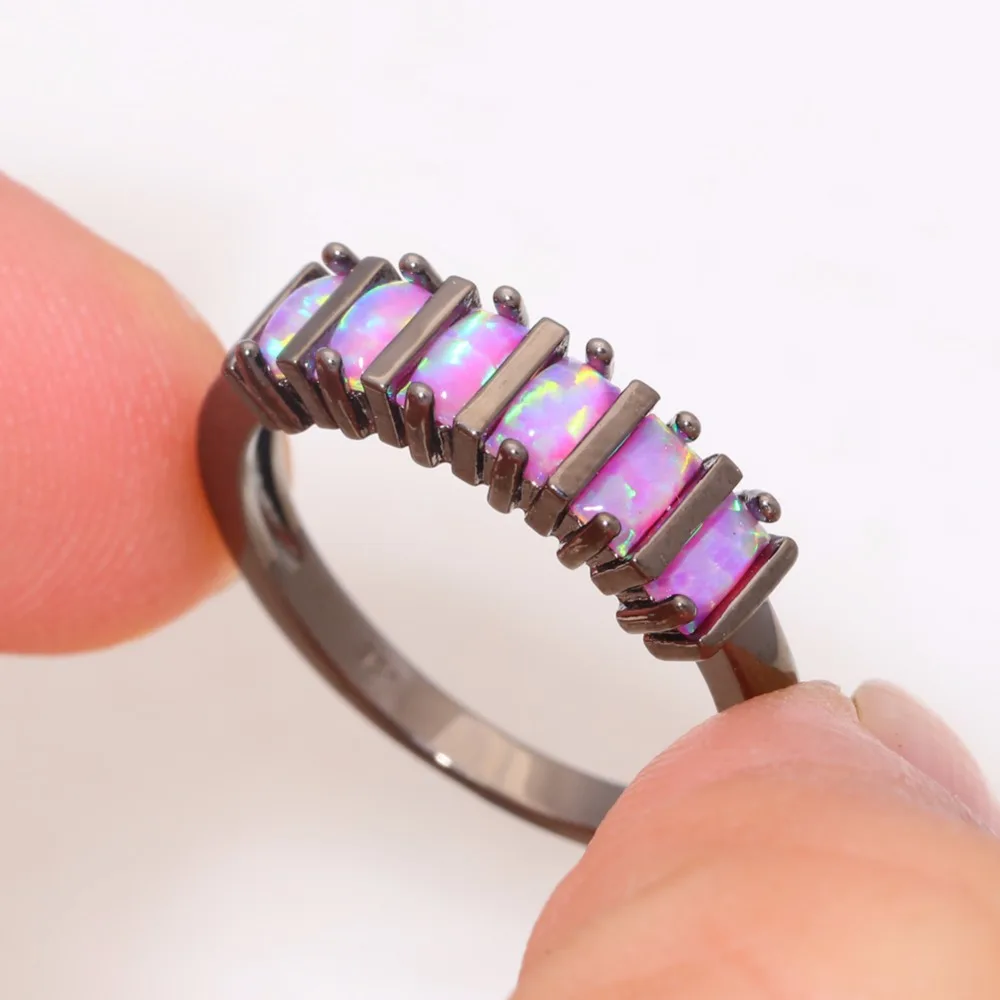 CiNily Created Pink Fire Opal Black Gold Color Wholesale Hot Sell Jewelry for Women Christmas Gift Ring Size 6-9 OJ9272
