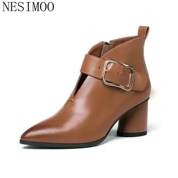

NESIMOO 2019 Women Ankle Boots Platform Fashion Square High Heel Winter Shoes All Match Zipper Casual Women Shoes Size 34-42