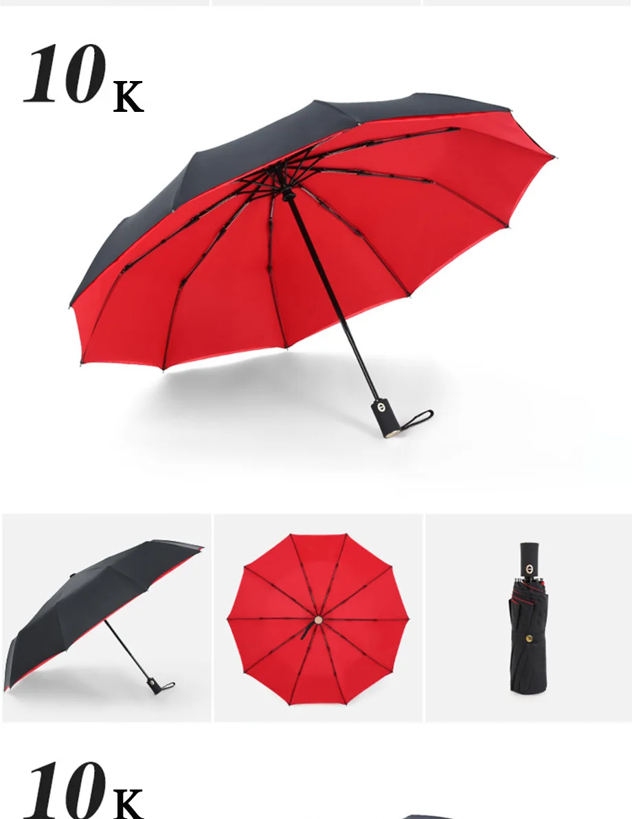 Автоматический двухслойный трехслойный складной зонт для женщин, автоматический роскошный большой Ветрозащитный зонтик с золотой ручкой, мужской ветрозащитный зонт 10K