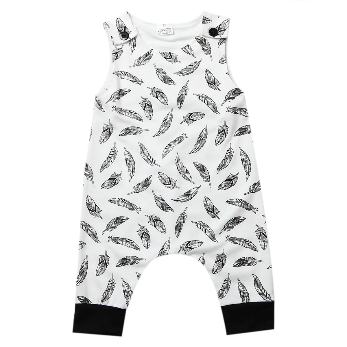 Summer Newborn Infant Baby Boys Feather Printed Sleeveless Romper