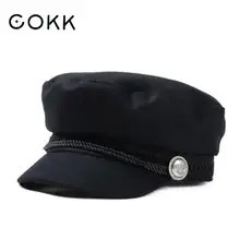 COKK Winter Hats For Women Men Octagonal Cap Wool Button Baseball Caps Sun Visor Hat Gorras Casquette Touca Black Casual