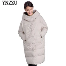 YNZZU, осенне-зимняя женская куртка, одноцветная, длинная, стильная, толстая, теплая, с капюшоном, женский пуховик, ветрозащитное, Свободное пальто, верхняя одежда, AO606