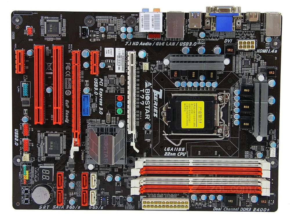 Для рабочего стола материнской платы для Biostar T77 LGA 1155 DDR3 для i7 i5 i3 Процессор USB3.0 USB3.0 32 Гб SATA3 H77 материнская плата