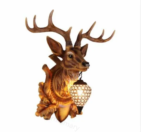 

Nordic retro deer head wall lamp living room study hallway aisle lights background wall antler wall light 110-220V LDE bulb