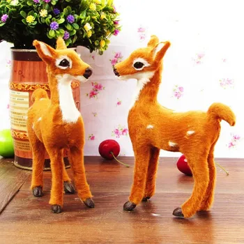 

simulation animal about 12x16cm Reindeer toy, one lot/ 2 pieces toys polyethylene & furs resin handicraft,decoration gift a136