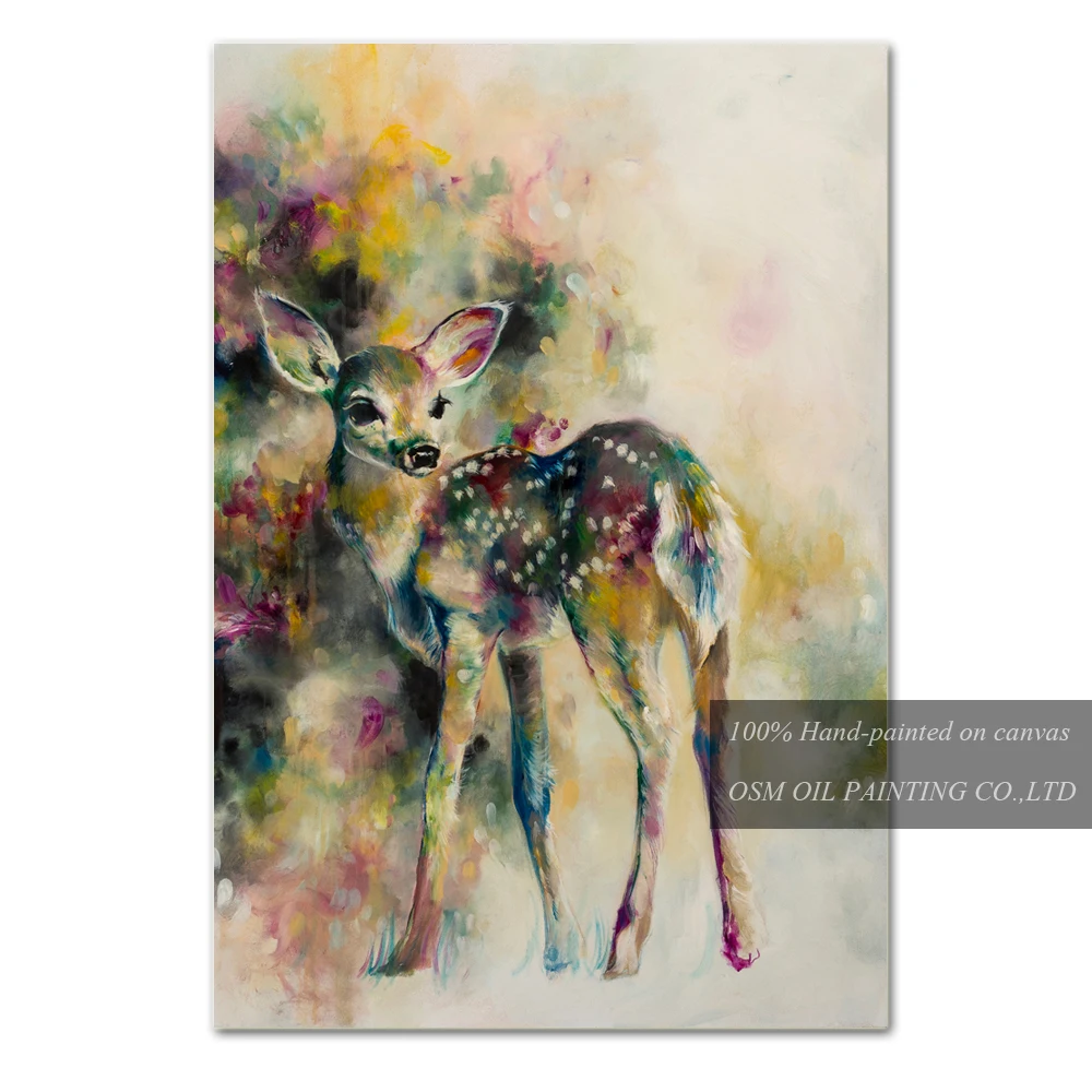 Professional Painter Directly Support Hand painted Deer Oil Painting on Canvas Rich Colors Cute ...