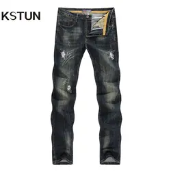 KSTUN мужские джинсы прямые тонкие ретро рваные джинсы Винтаж T Здравствуйте cken потертые Брюки Проблемные мужские байкерские джинсы
