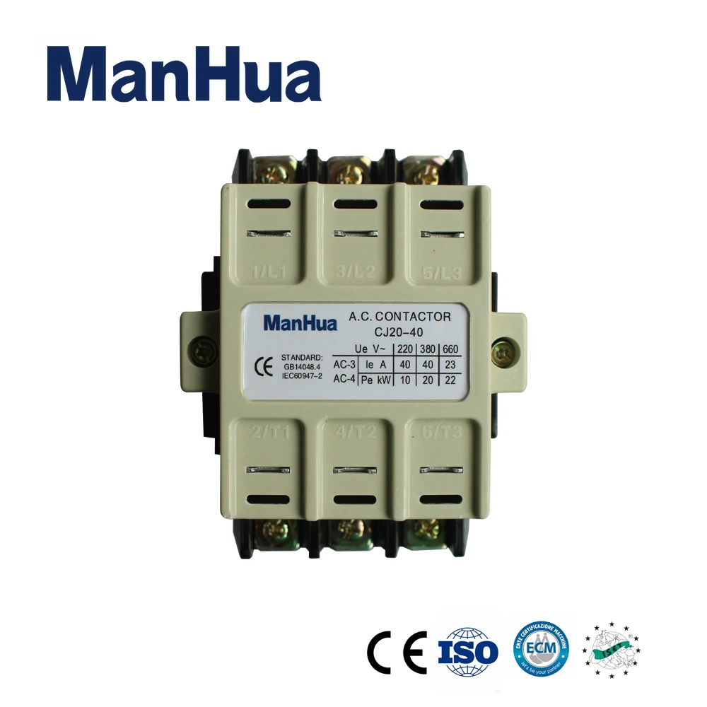

Manhua 380V CJ20-40 3 Pole 2NO 2N AC Electrical Magnetic Contactor
