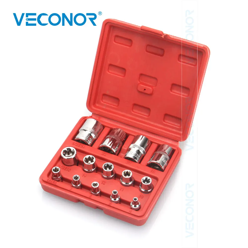 

14PCS 1/4" 3/8" 1/2" Drive E Sockets E Type Torx Star Socket Bits Kit Auto Car Repair Hand Tools Set with Storage Box E4-E24