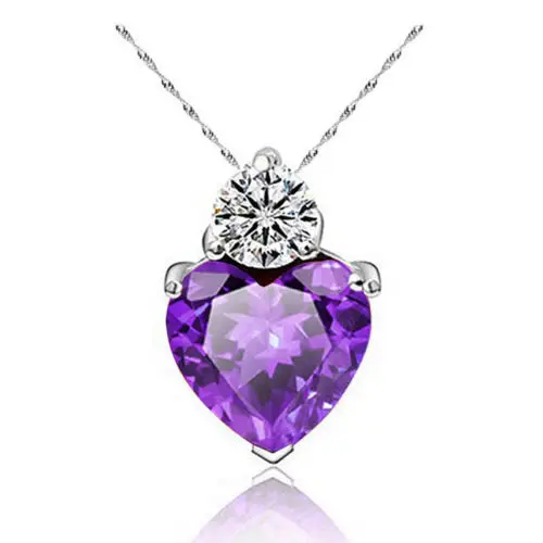 Шарм Персик посеребренный символ любви в форме сердца с кристаллами Стразы цепь кулон ожерелье - Окраска металла: purple