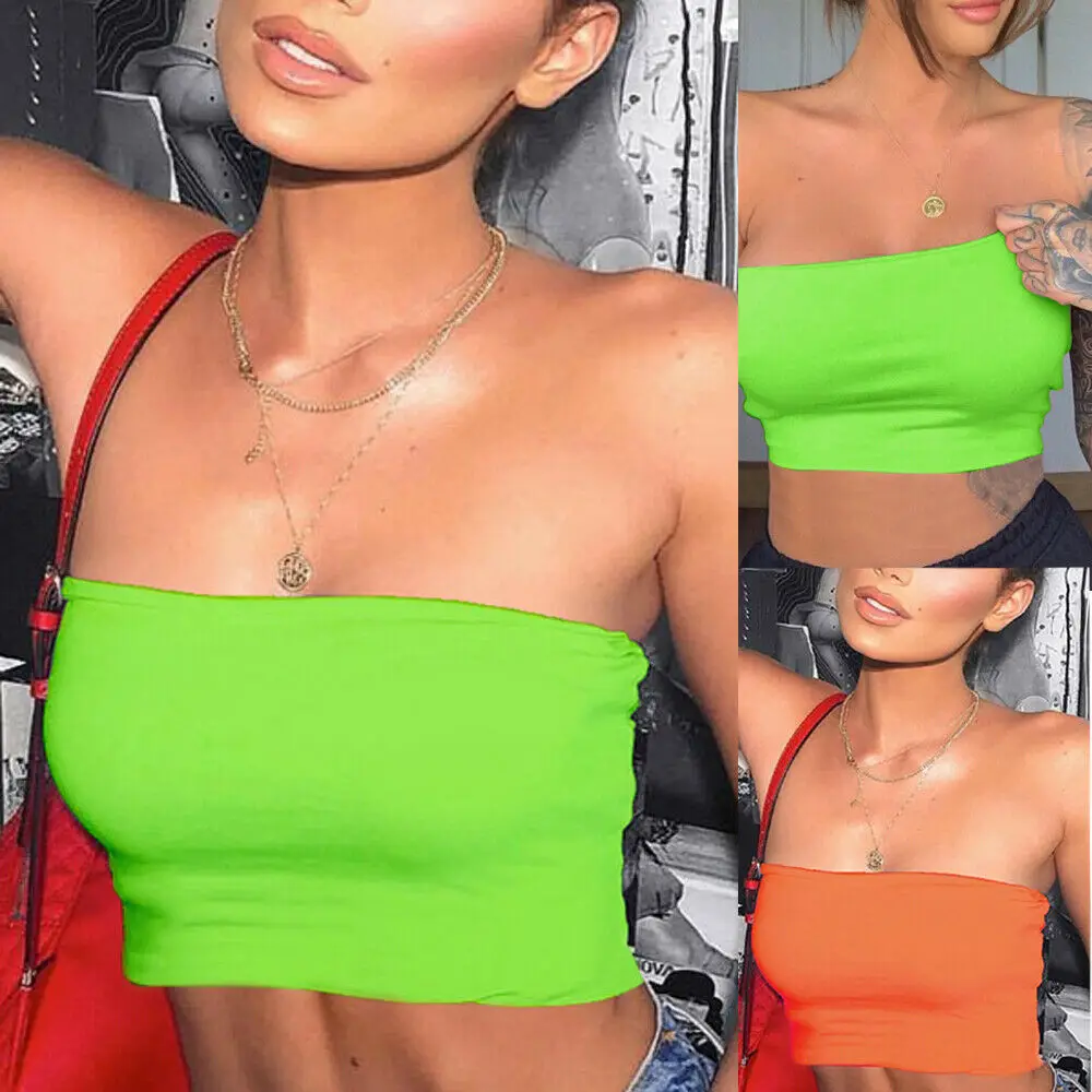 

Tube Top Bra Women Seamless Bandeau Strapless Bralette Neon Top Stretch layering Solid Crop Top