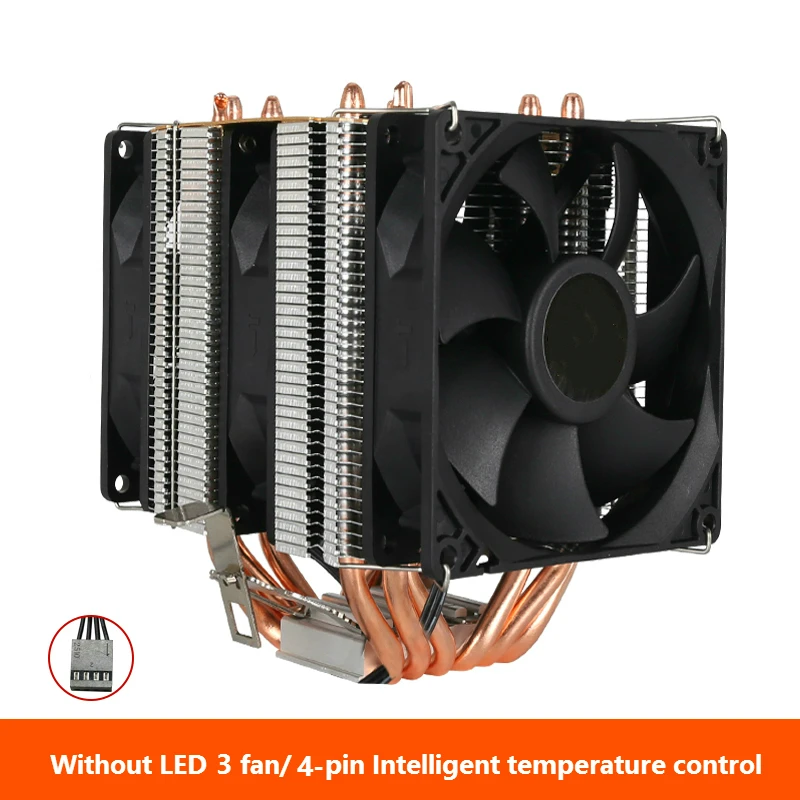 Процессор радиатор Высокое качество 6 тепловой трубы двойная башня охлаждения 9 см вентилятор RGB поддерживает 3 вентилятора 4PIN Процессор вентилятор для Intel и для AMD - Цвет лезвия: Without LED 3 fan