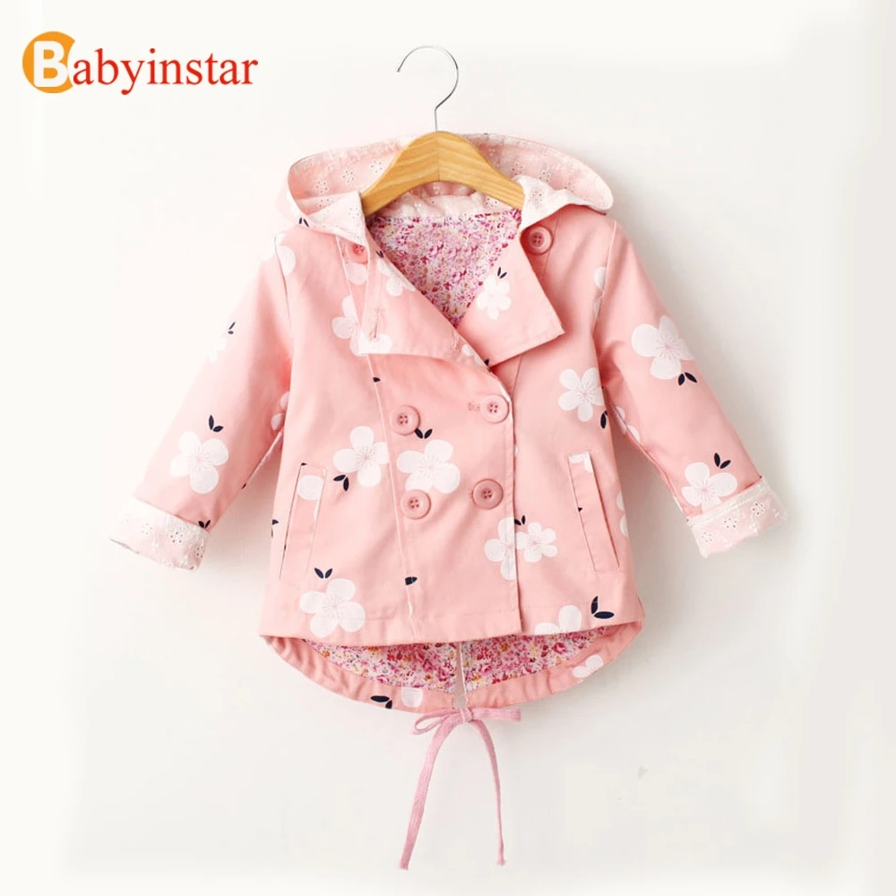 Babyinstar/Детские Плащи для девочек 2018 Новый Toddle Девушки и пуговицы Цветочный принт