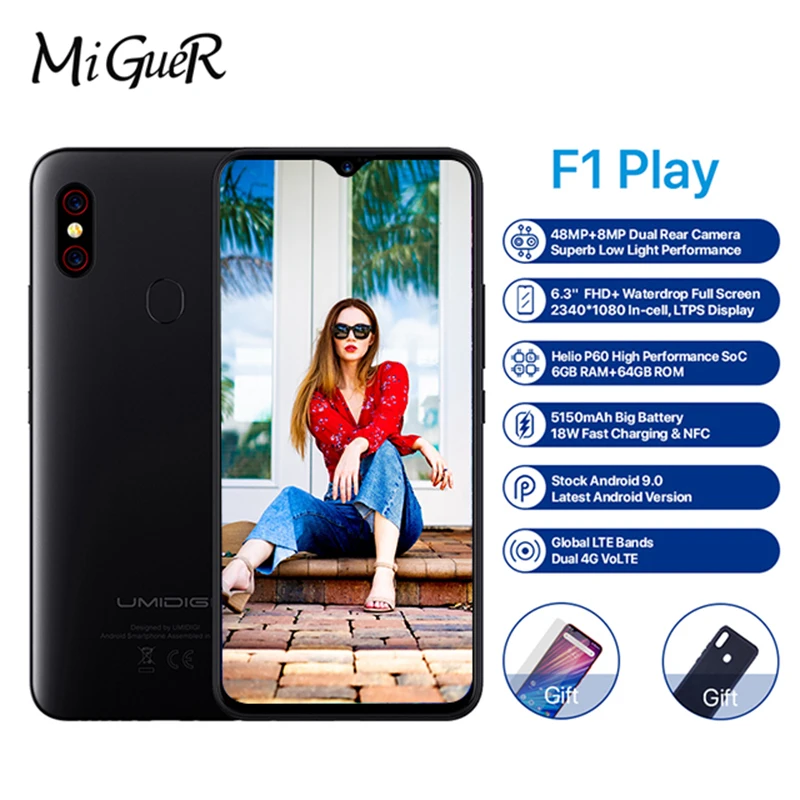 UMIDIGI F1 Play Android 9 0 48 Мп + 8 16 МП камера 5150 мАч 6 ГБ ОЗУ 64 Гб ПЗУ 3 дюйма FHD Helio P60 глобальная