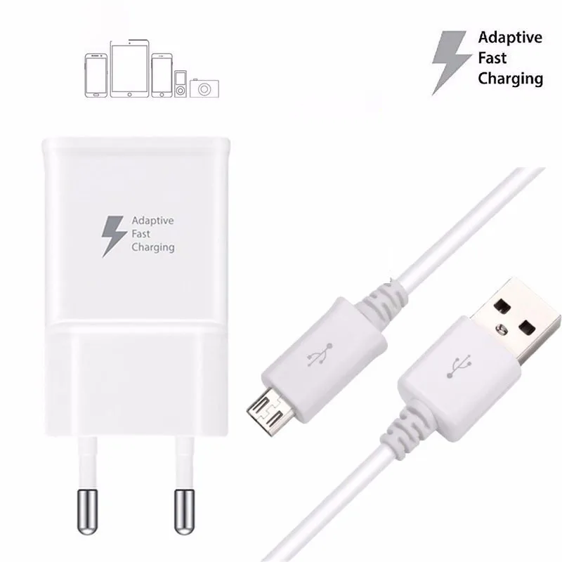 

Adaptive Fast Charging EU Plug Quick Charge travel Wall Charger + 1M Micro Usb Data Cable For Samsung Galaxy S6 S7 Edge Note 4 5