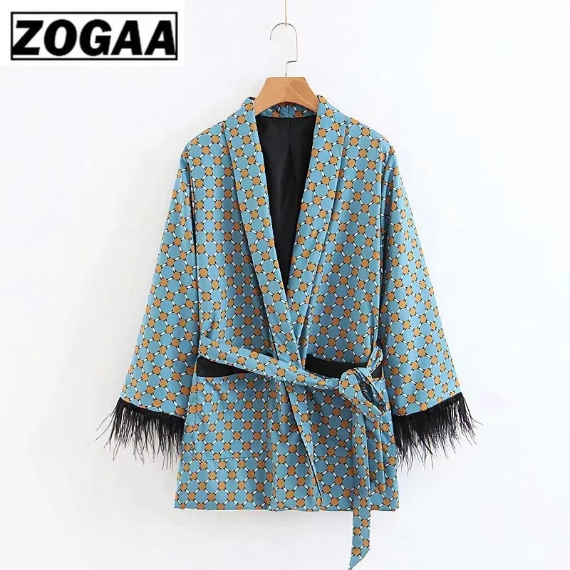 

ZOGGA 2019 High Street Style Loose Female Linen Long Coat Polka Dot Pattern Flare Sleeve Turn-Down Collar Women Coat with Belt