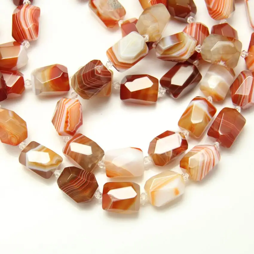 15x20mm 15pcs/str Natural Carnelian Faceted Beads Nugget Pendants Supplies,Red Striped Achate Drilled Cut Stones Spacer Necklace