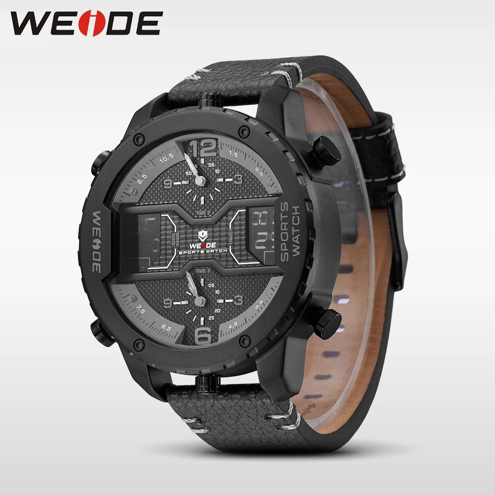 Бренд класса люкс WEIDE большой кварцевые часы с циферблатом и кожаным ремешком