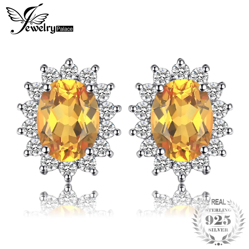 

JewelryPalace Kate Princess Diana 1.1ct Natural Citrine Halo Stud Earrings Real 925 Sterling Silver Fine Jewelry On Sale