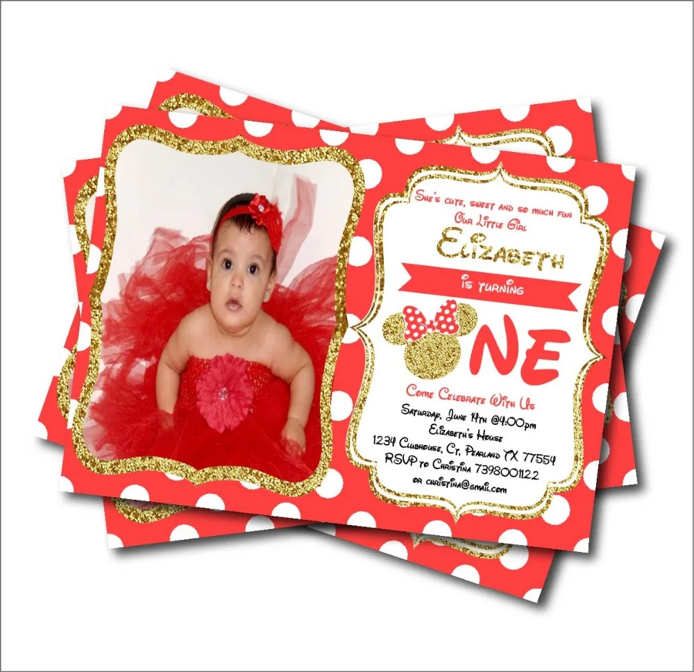 20pcs/lot Custom Minnie Mouse Birthday invitation card Baby shower