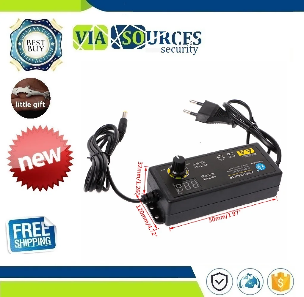 

60W 3-24V Adjustable Adapter With Display Screen Of Voltage DC 5.5x2.1/2.5mm Power Supply EU Plug