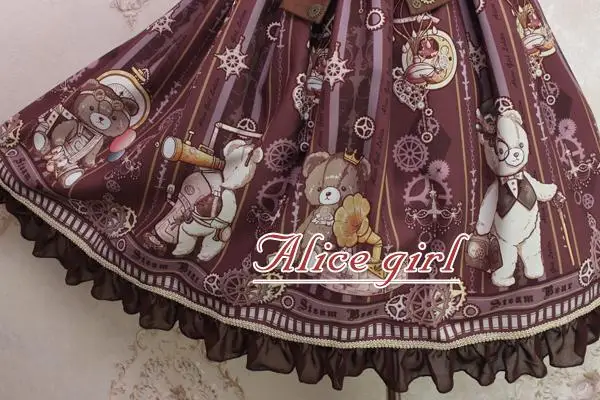 Стимпанк медведь~ сладкий печатных Лолита Повседневное платье миди от Alice Girl~ предзаказ