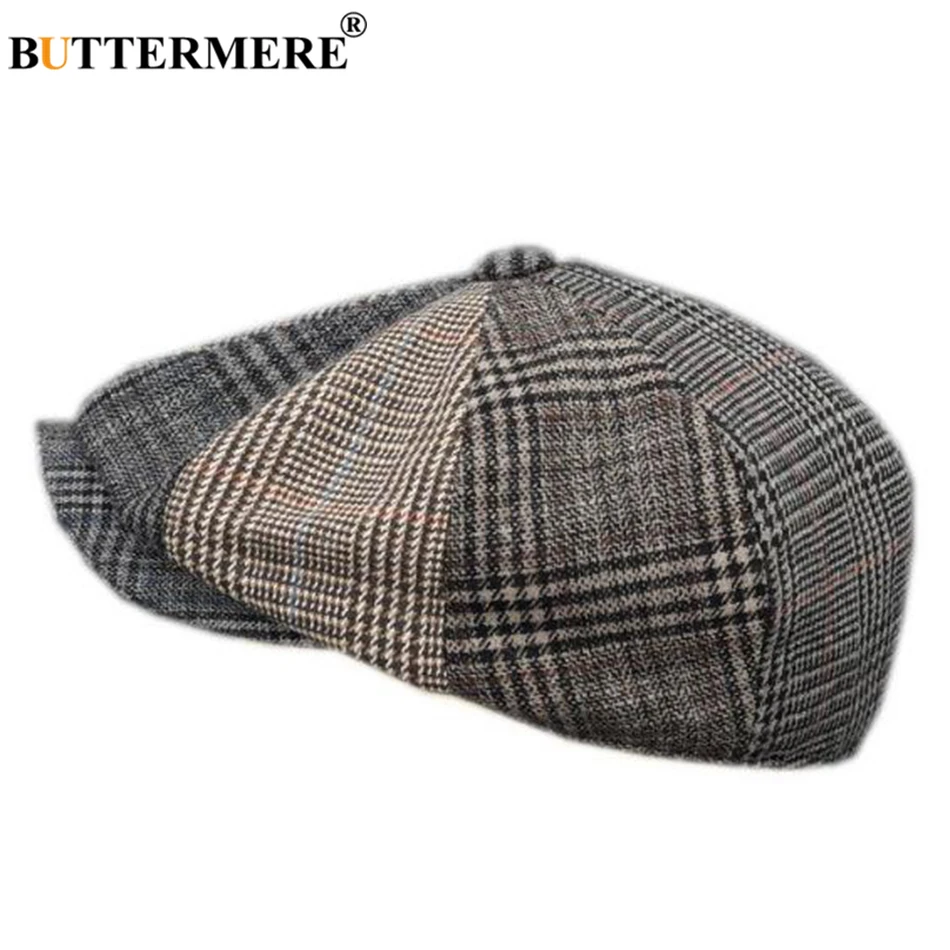 

BUTTERMERE Plaid Newsboy Caps Men Wool Houndstooth Flat Cap Male Brand Designer Duckbill Autumn Winter Painter Octagonal Hats