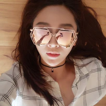 Brand Designer 2016 New Big Mirror Sunglasses Women Hexagon Lovers Hippie Ladies Sunglasses UV400 Pilot Rose Gold Sun Glasses