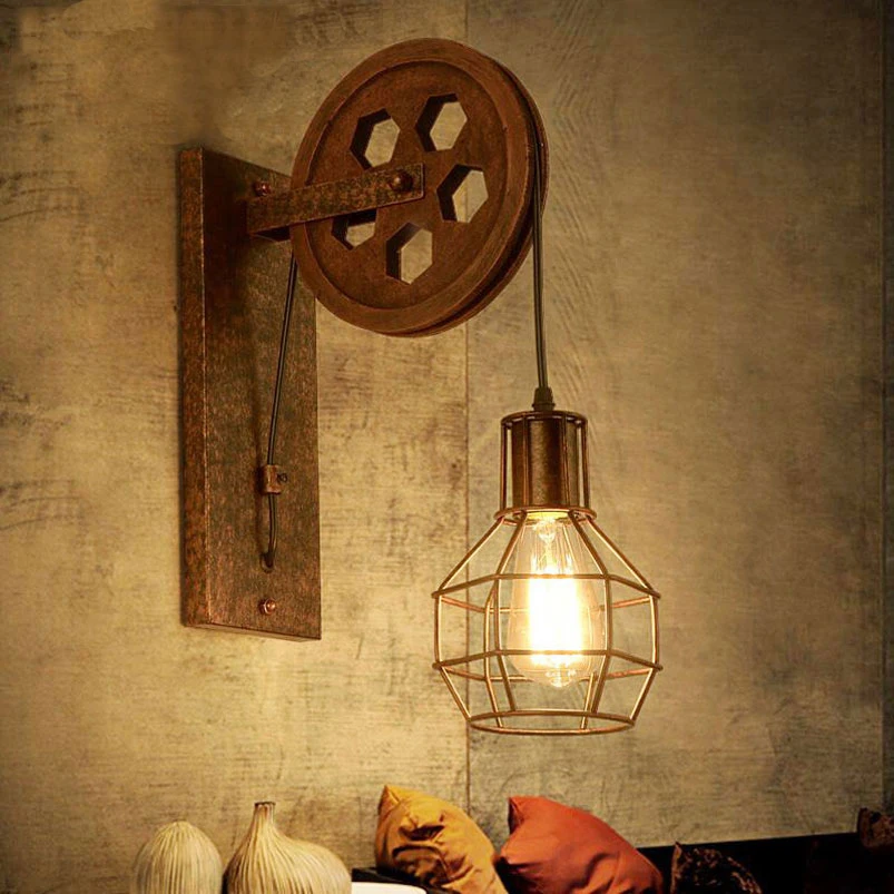 Creative retro Loft adjustable lifting pulley wall lamp porch
restaurant aisle corridor pub cafe bra sconce light