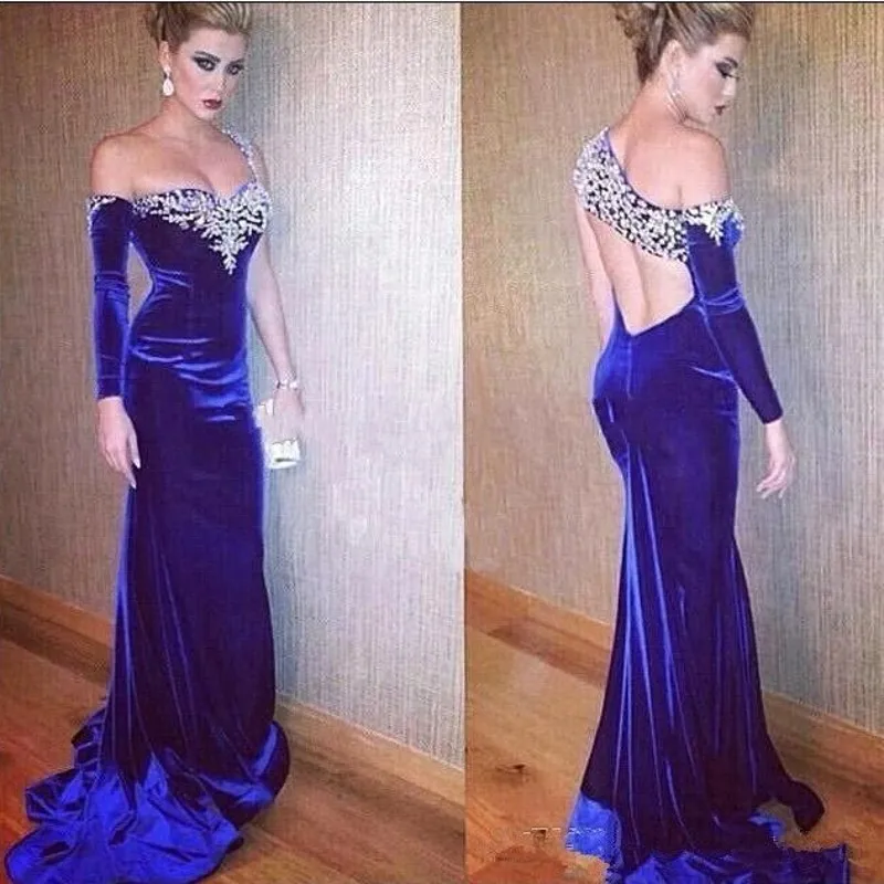 

Vestidos Longo Velvet Dress Arabia One Shoulder Royal Blue Dress Mermaid Robe De Soiree Appliques Pageant Gowns Dresses