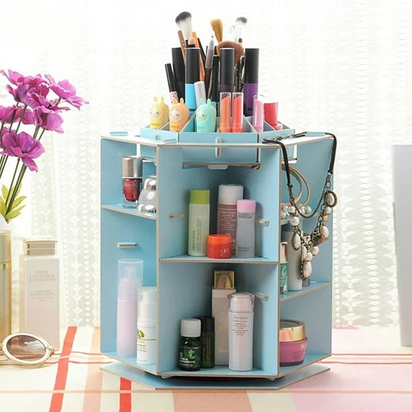 Wooden 360 Degrees Rotatable Jewelry Makeup Storage Box Organizer Make Up Cosmetic Case | Дом и сад