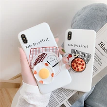 Drôle petit déjeuner coque de téléphone pour iphone 6 6s 7 8 plus couverture mignon 3D Pizza oeuf Silicone étuis pour iphone X XS Max XR coque arrière Capa(China)