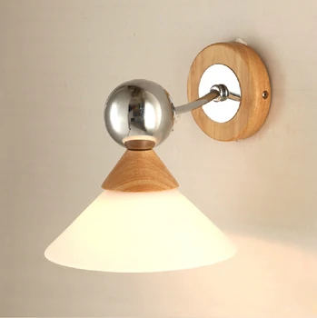 

Northern european Simple LED wood wall lamp glass shade bedside lamp for room lighting decoration