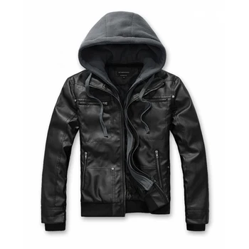 

High quality 2018 New style mens hooded zipper PU motorcycle jacket casual mens coats fashion mens jackets Plus size 4XL
