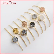 Borosa золотой Цвет ободок шестиугольник Титан Druzy Регулируемый Браслет для Для женщин, мода Радуга Drusy Браслеты камни zg0220