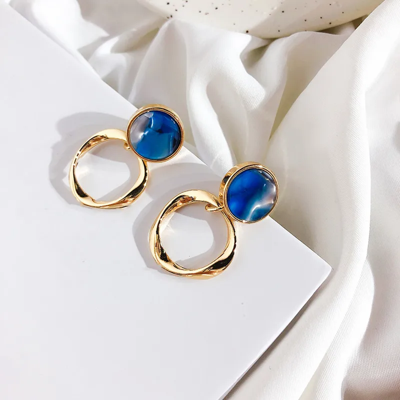 

Dominated Simple Blue Shell Pattern Metal Fashionable Temperament Acrylic Personality Round Women Drop earrings